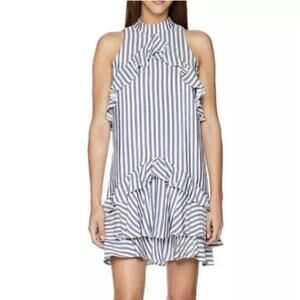 Nicole Miller Blue/White Ruffle Dress Women's Size S Striped